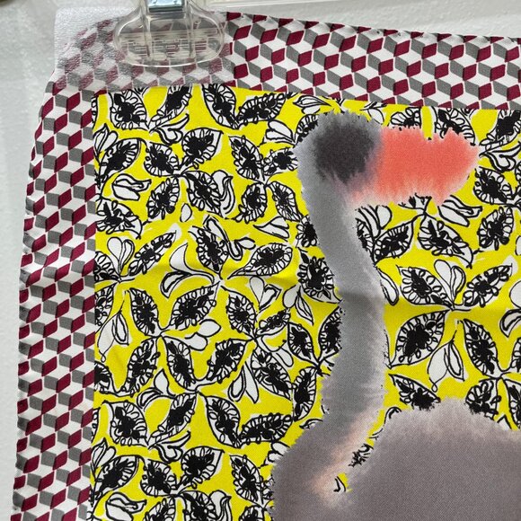 Marni Silk Bird Scarf - Yellow Black Red Grey - 100% Silk - New in Box - Picture 5 of 9